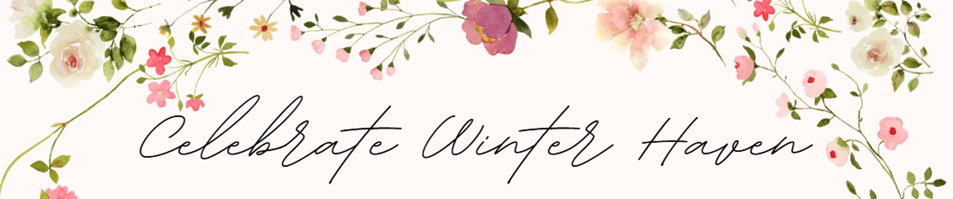 Celebrate Winter Haven written across a light pink floral background