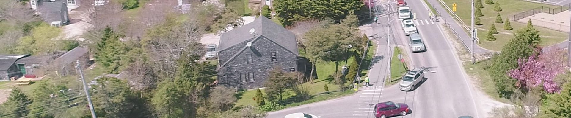 overhead view of road on nantucket with cars