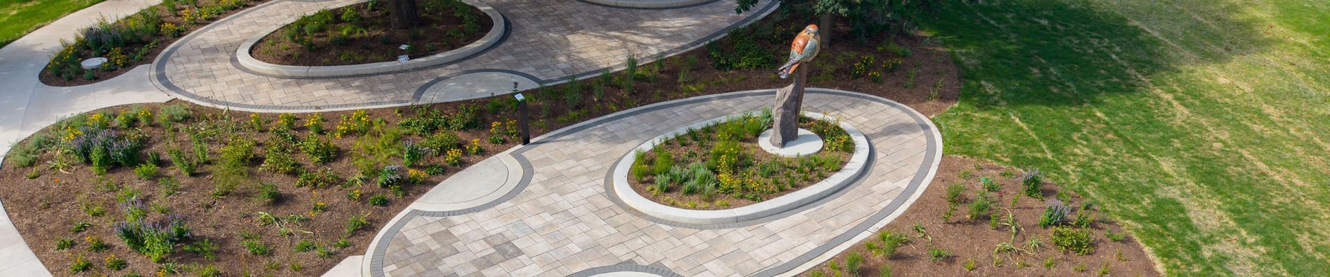 Aerial view of Sculpture Park, including a bird statue.