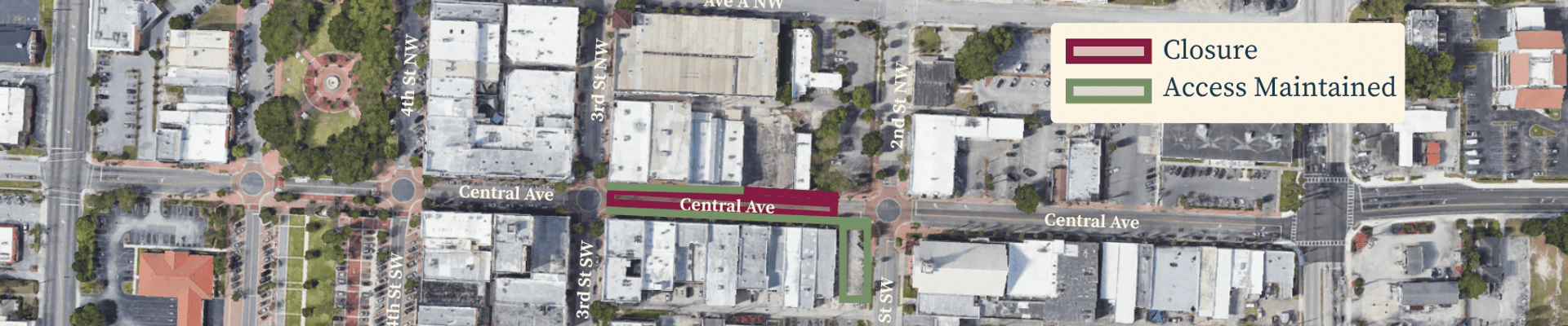 A map showing the road closure area.