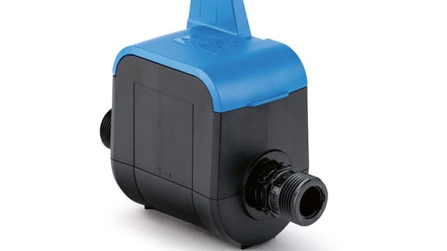 New blue and black plastic residential water meter (Sonata) with a modern rectangular design and digital components.