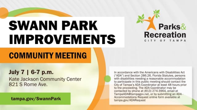 Graphic with meeting details July 7, 2026 from 6 p.m. to 7 p.m. at Kate Jackson Center or live online.