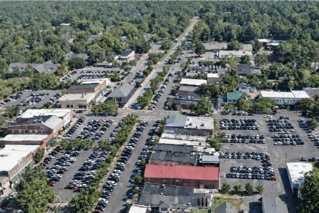 Downtown Southern Pines Reimagined with Current Town Parking Minimums Requiring Over 2,100 Spaces