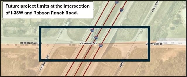 Future project limits at I-35W and Robson Ranch Road.