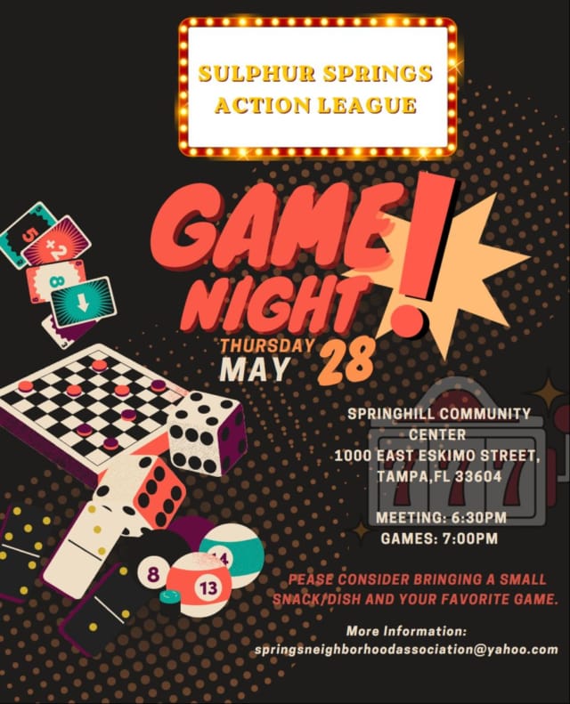 A flyer advertising the SSAL may 28th game night meeting