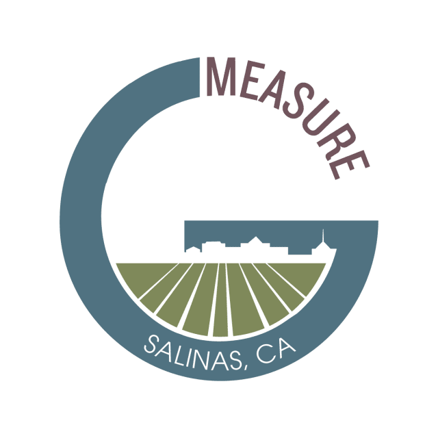 Measure G logo in the shape of a capital G in color with fields and skyline cutout