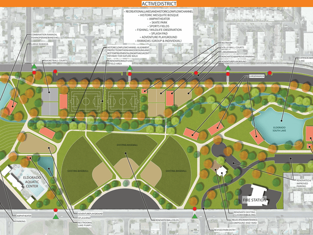 Illustration from the 2019 Indian Bend Wash Master Plan showing conceptual improvement areas for Eldorado Park.