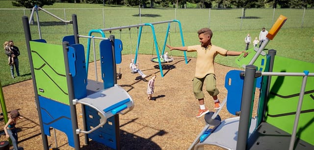 Swings and a custom pole-vaulting tool.