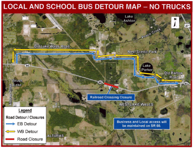 Local And School Bus Detour Map - No Trucks