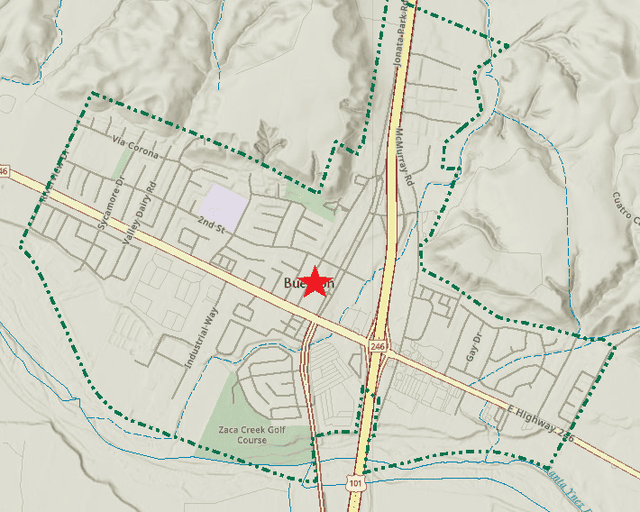 Map of Buellton showing the location of 410 Central Ave