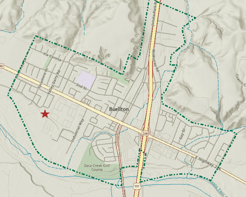 Map of Buellton showing location of the Hundred-Hills School project