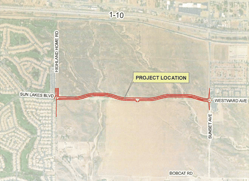 Aerial map of southwest Banning