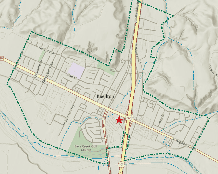Map of Buellton showing location of the Shell Gas project