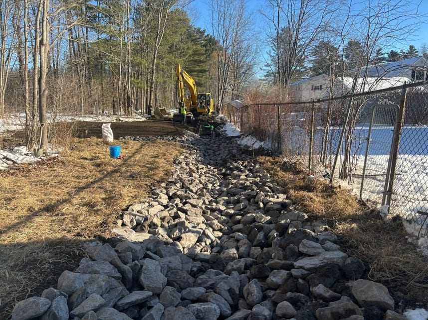 GSG beginning swale improvement work behind Ludlow St on the Evergreen Cemetery property.