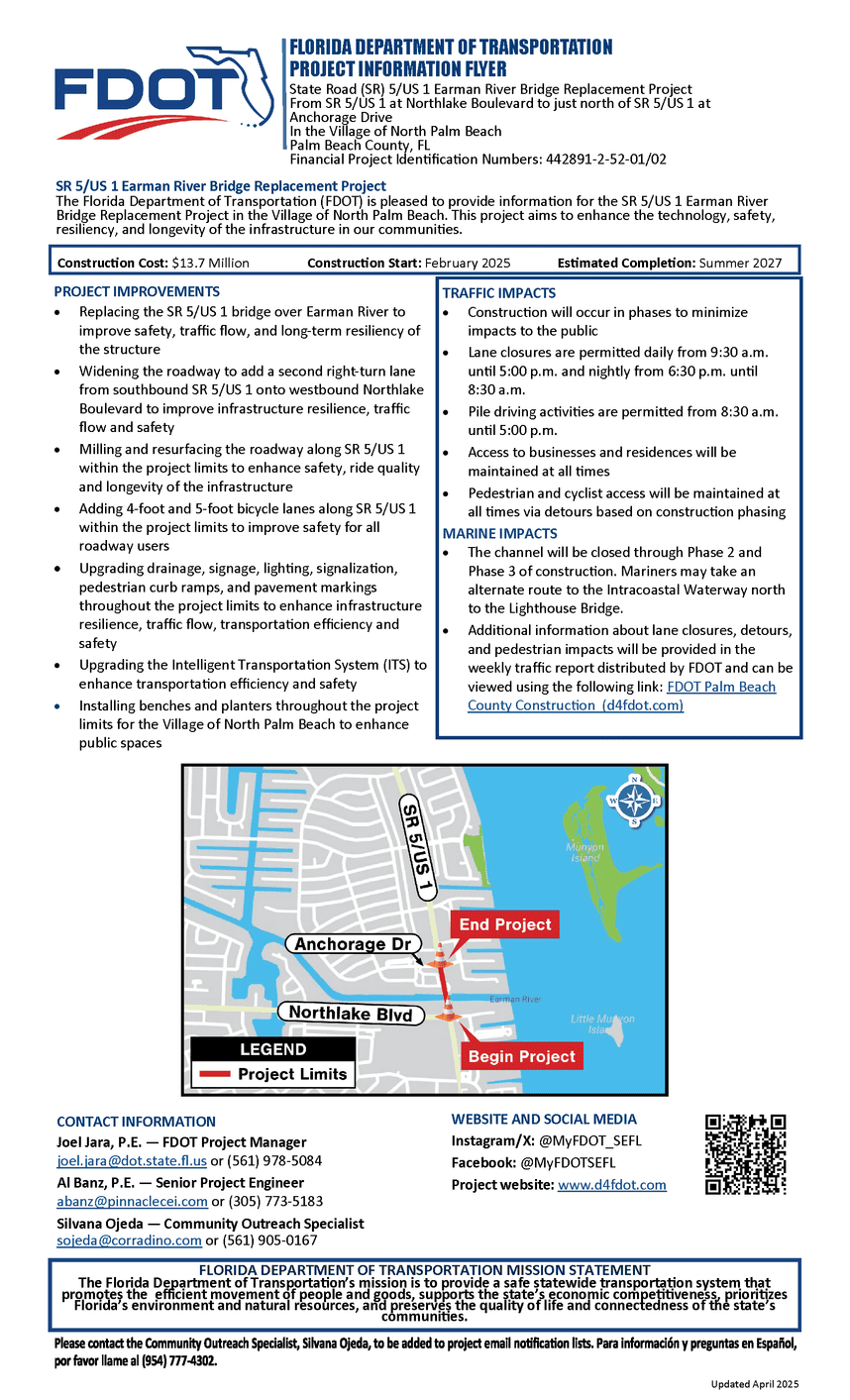 SR 5 US 1 Earman River Bridge Replacement Project Information.