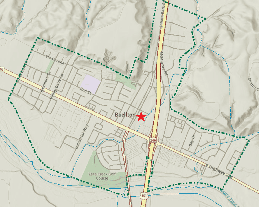 Map of Buellton showing location of the Creekside Village project