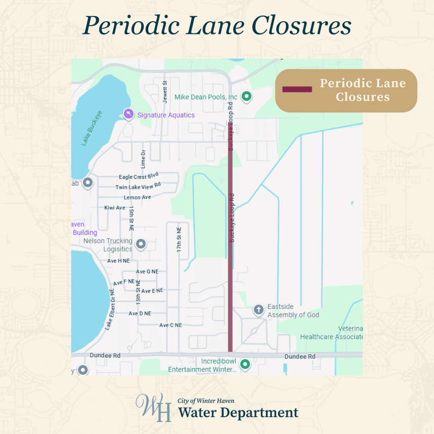 Map showing the Buckeye Loop Road project area where periodic lane closures will occur.