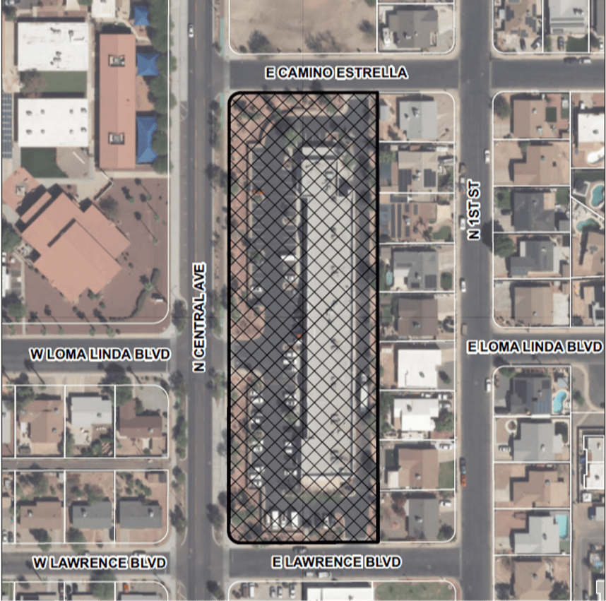 aerial photo view of a parcel near North Central Avenue and Lawrence Boulevard. 