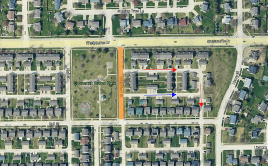 Map showing Whitefield Street closed from Shelbourne Drive to the north and Bull Street to the south. 