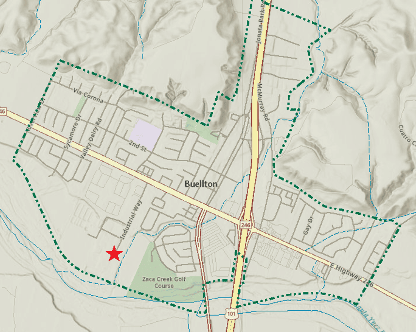 Map of Buellton showing location of the Industrial Way Self-Storage project