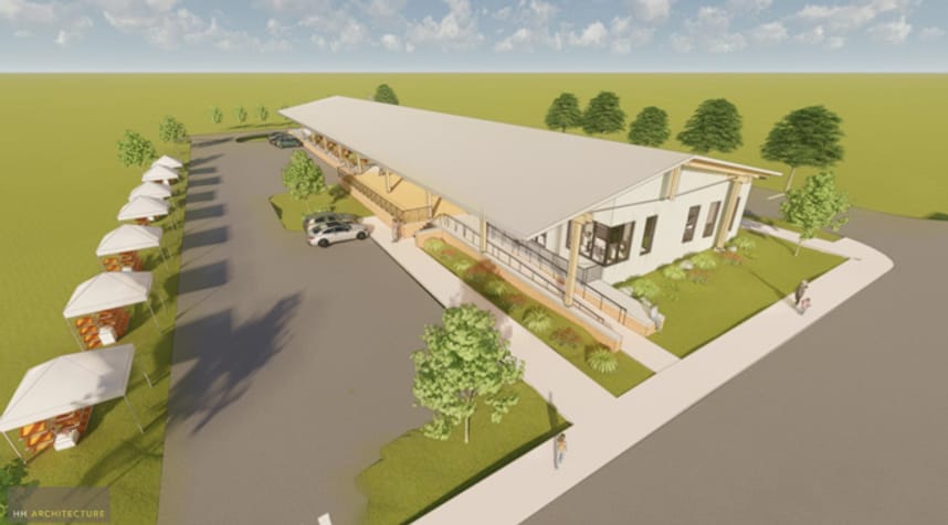 Rendering of an aerial view of the Pilgrim's Sanford Agricultural Marketplace.