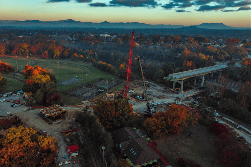 Image shows cranes and Wasena Bridge demolition