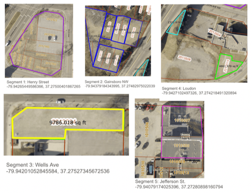 A collage showing arial images of the five proposed sites