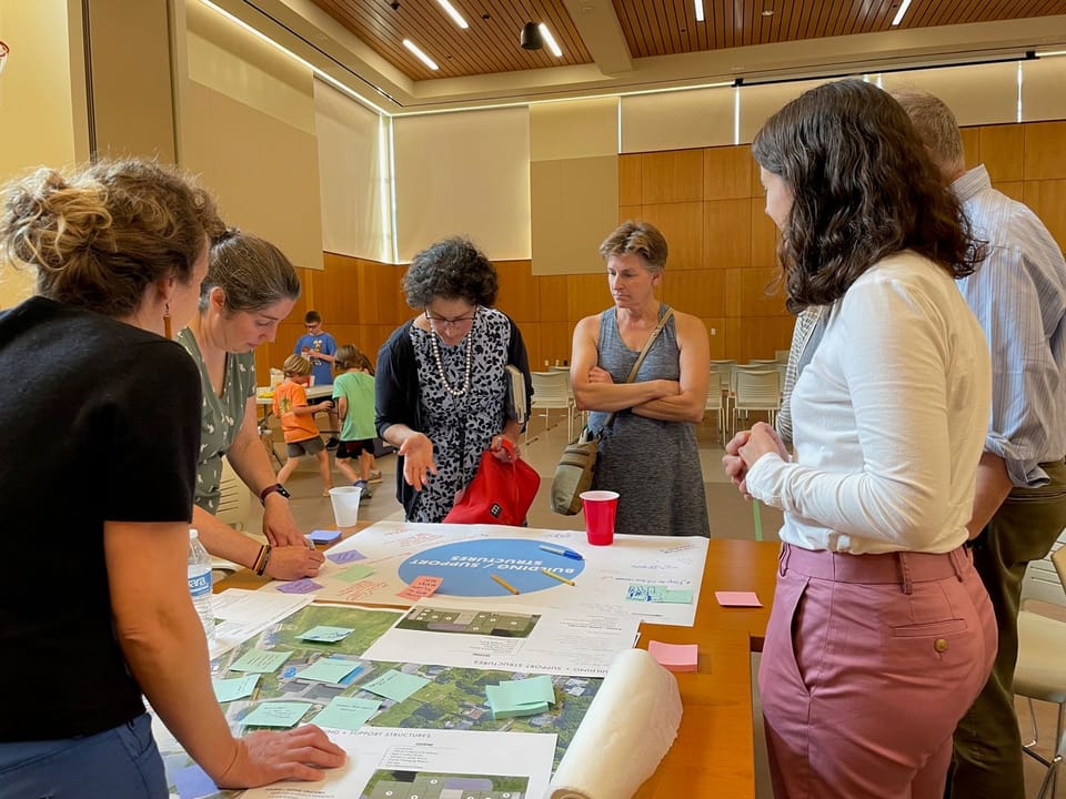 Community members provide feedback on proposed buildings and support structures associated with the future aquatic facility. 