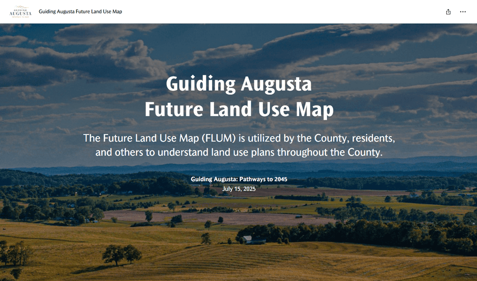 landscape photo of Augusta County Virginia used as a header on the mapping website for the comprehensive plan, Guiding Augusta - Future Land Use Map