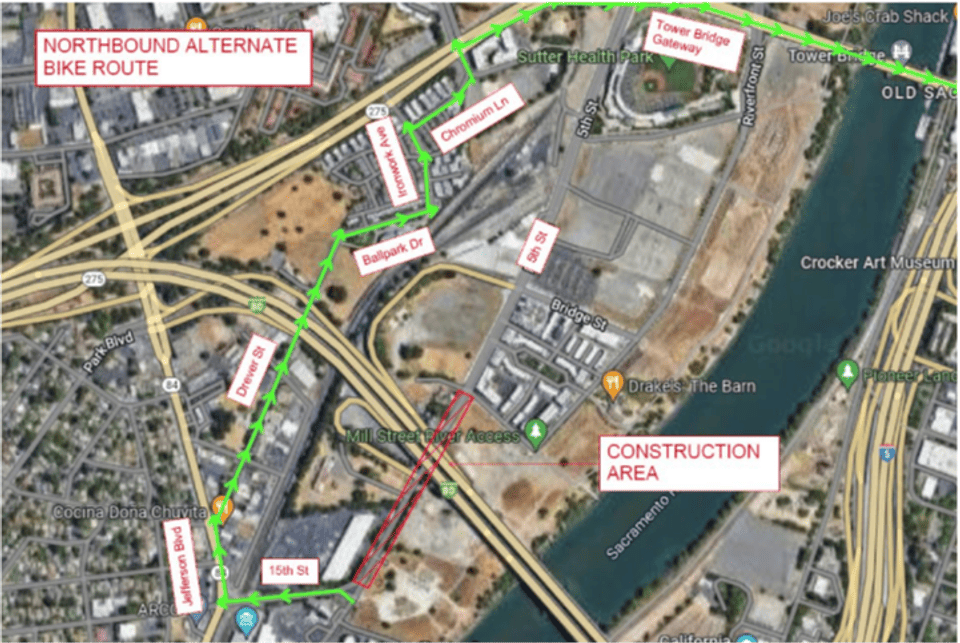 map of northbound alternate bike route 