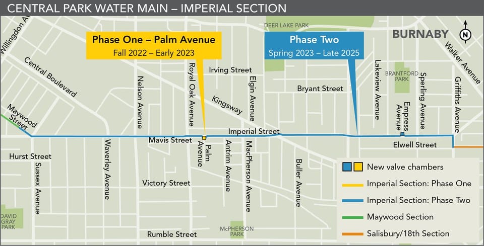 Map showing the project alignment along Imperial Street in City of Burnaby