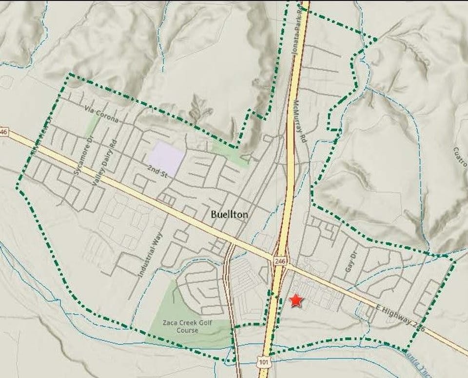 Map of Buellton showing location of the Buellton Garden Apartments