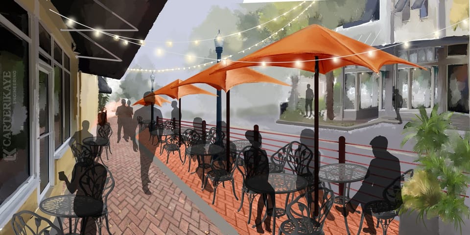 Mock image of café seating on Central Avenue.
