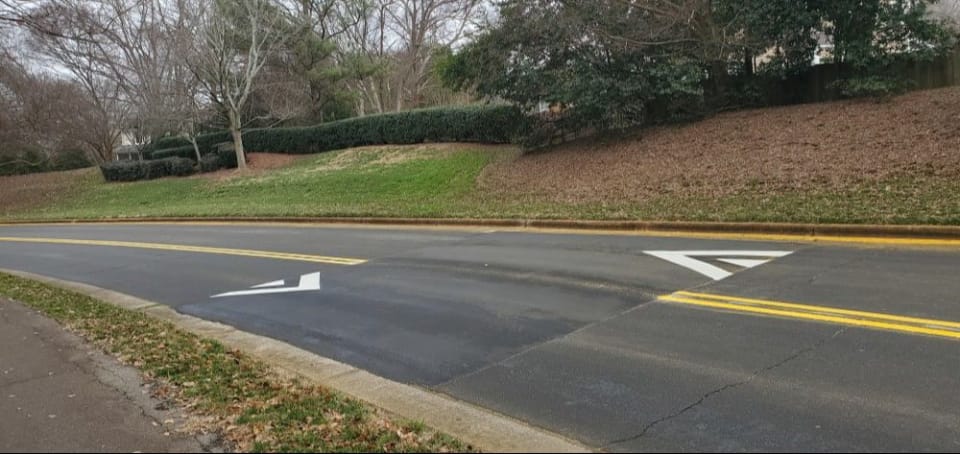 asphalt road with side greenery