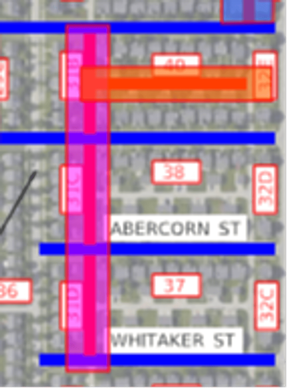 Image showing Alleys 31B, 31C and 31D closed between Whitaker Street and Perry Lane. 