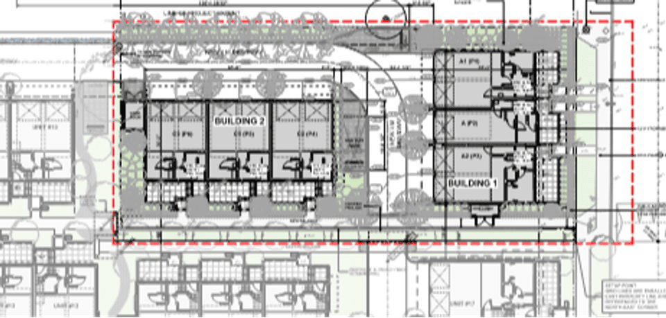 Site Plan for proposed 6-unit townhouse project at 873 Premier Street.