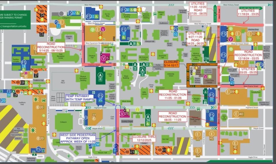 Map of UNT construction area