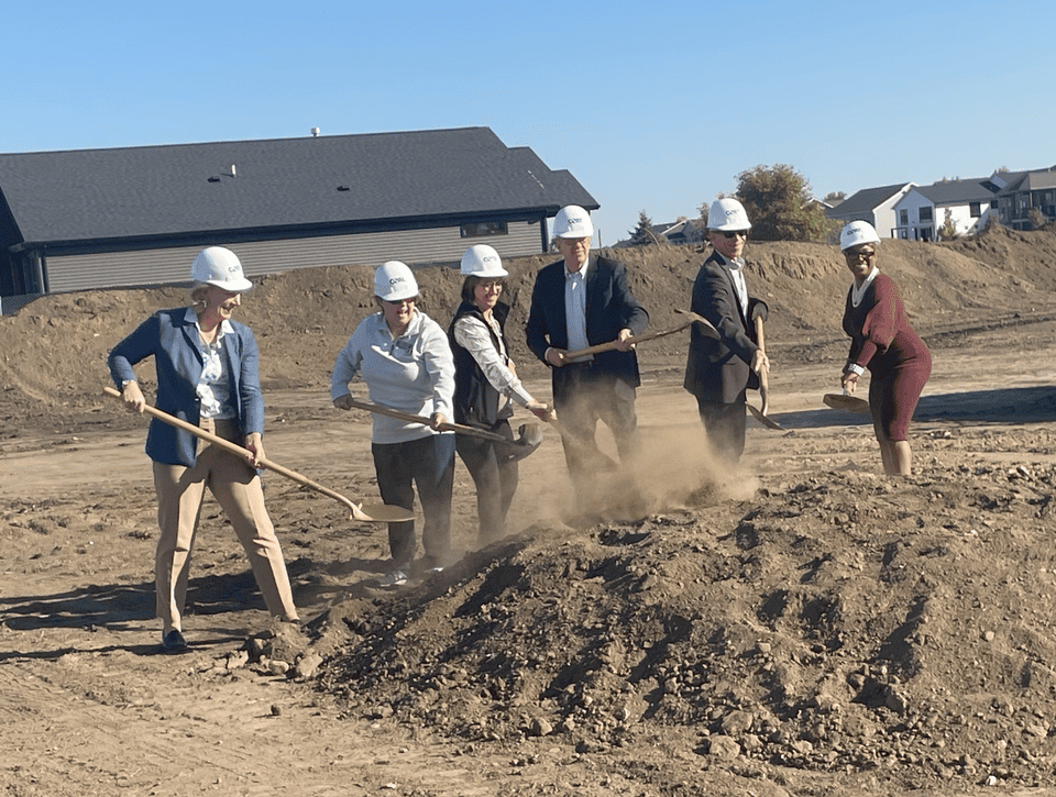 own of Normal leaders "turn some dirt" at the Oct. 3 groundbreaking ceremony for Fire Station #2. (Left to right: City Manager Pamela Reece, Councilmember Karyn Smith, Councilmember Kathleen Lorenz, Mayor Chris Koos, Councilmember Kevin McCarthy and Councilmember Chemberly Harris.)