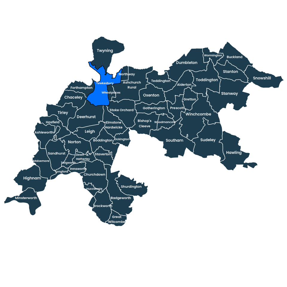 map showing Tewkesbury Borough parishes 