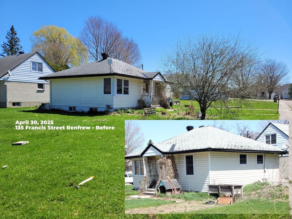 photo of single family dwelling from two different angles showing the size of the lot 