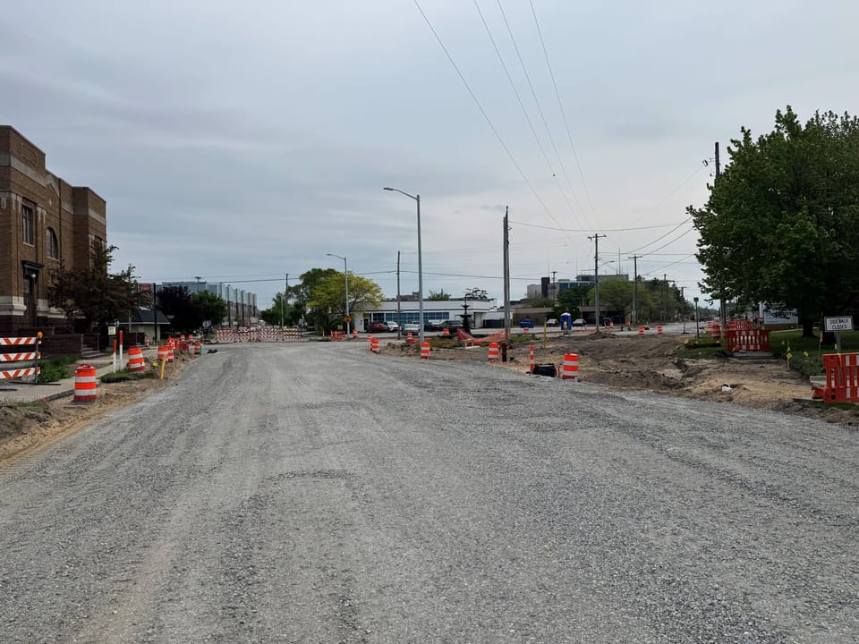 Road with asphalt dug up