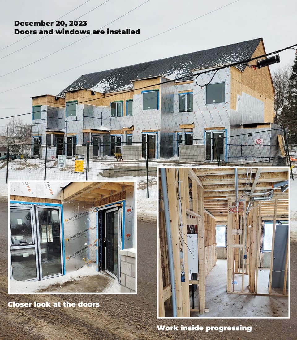 Collage showing installation of doors and windows