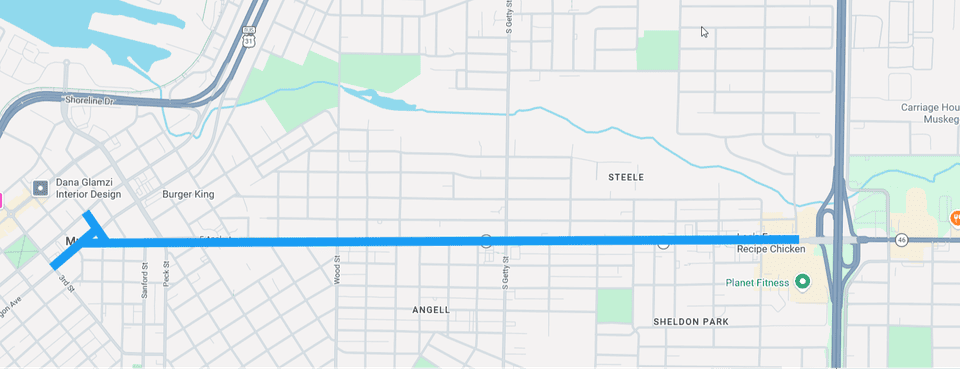 Map with blue line indicating project area