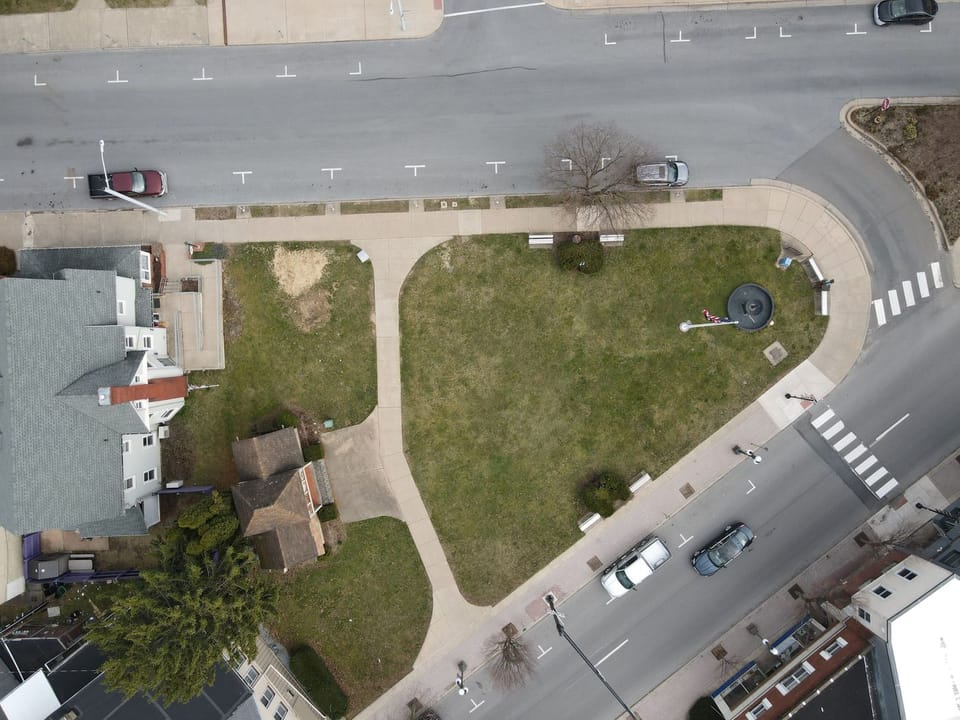 Aerial image showing Triangle Park in the City of Lock Haven, PA