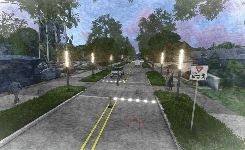 Bertrand Drive rendering with shared walking-biking path.