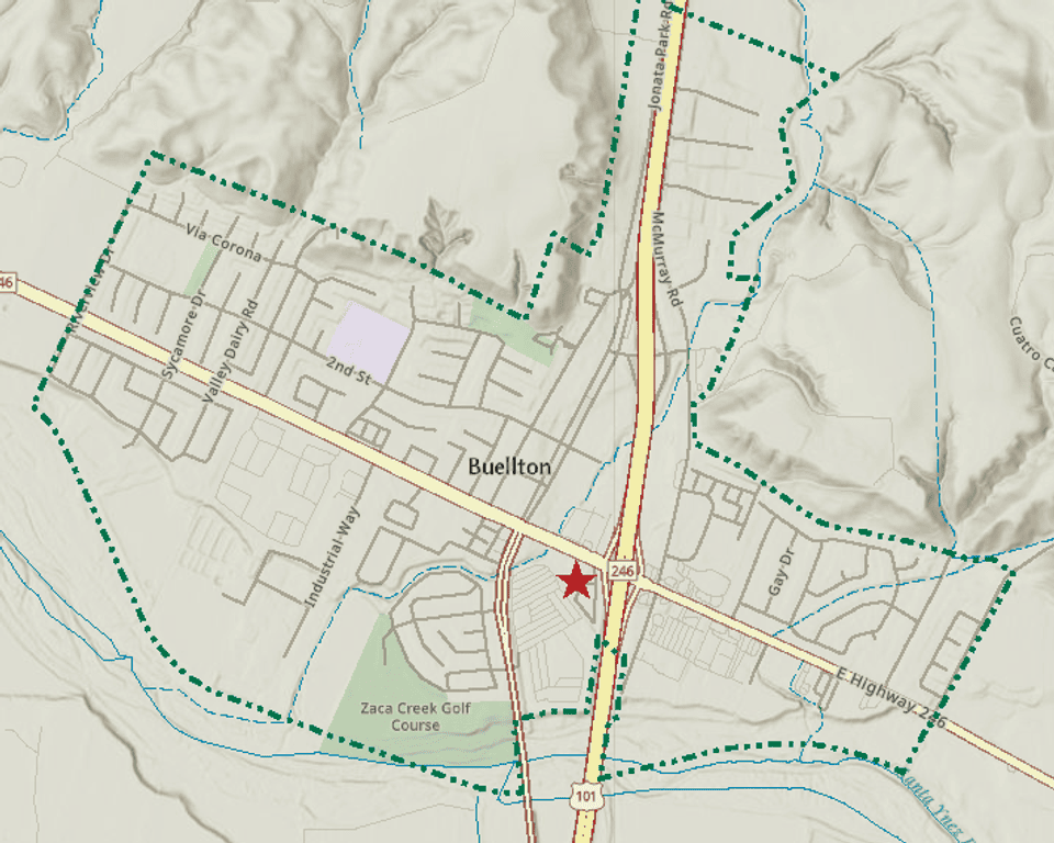 Map of Buellton showing location of the Shell Gas project