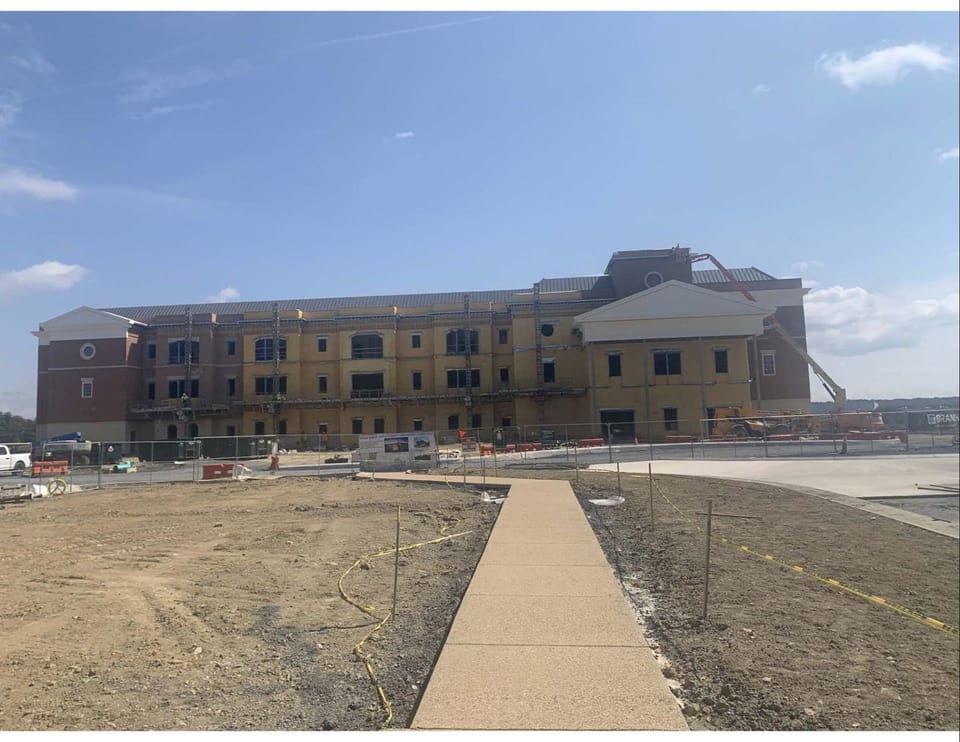front of courthouse with paved sidewalks completed, Sept 2025