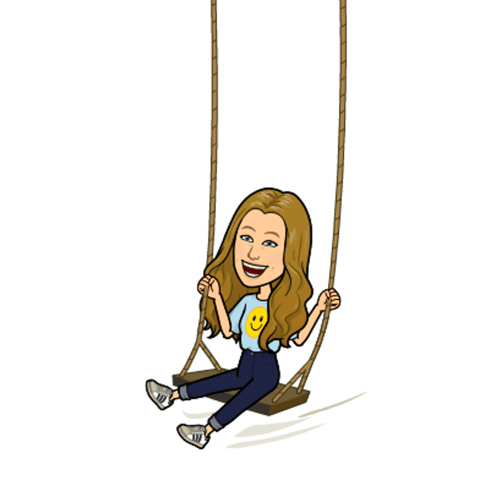 Create bitmoji of Abbey Roberts, City Planner and Development Coordinator, swinging on a swing