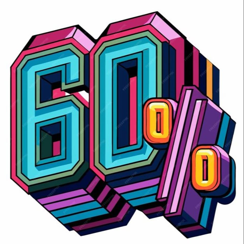 Graphic that says 60% in various bright colors