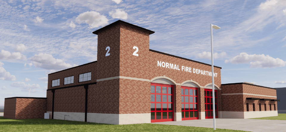 Image of the proposed new fire station two: an all-masonry, one-story building 